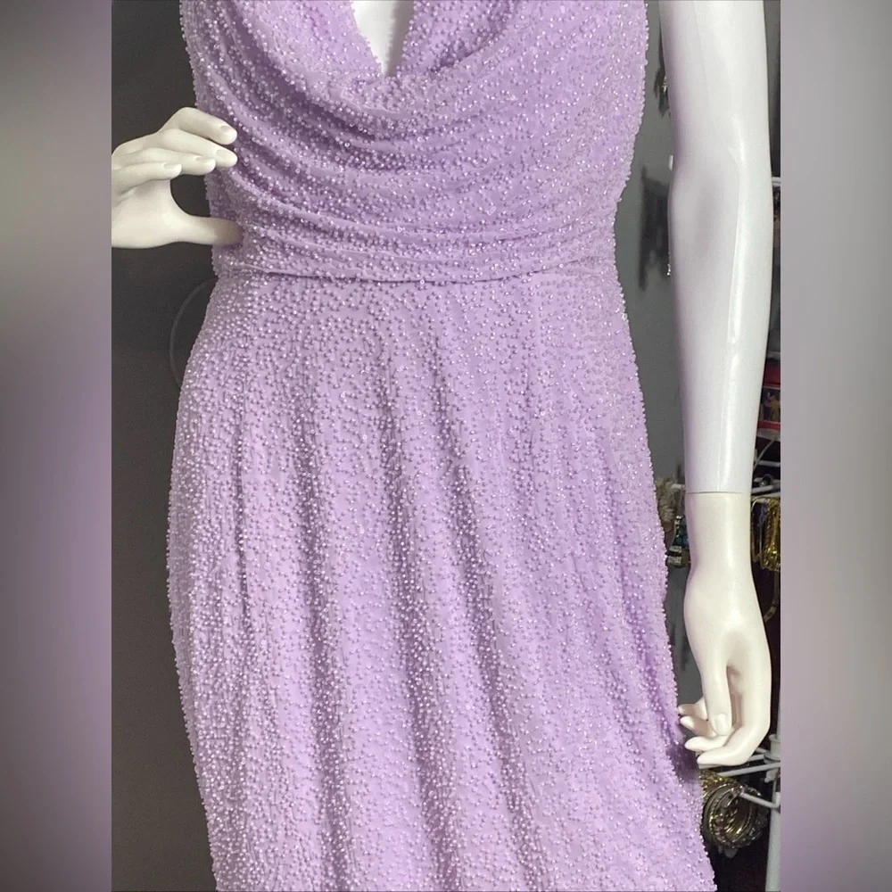 Oh Polly Venice Embellished Plunge Halter Neck Midaxi Dress in Lilac Size 10 - Picture 4 of 16